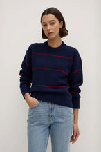 Load image into Gallery viewer, Beau Stripe Wool Merino Knit Navy/Dark Cherry
