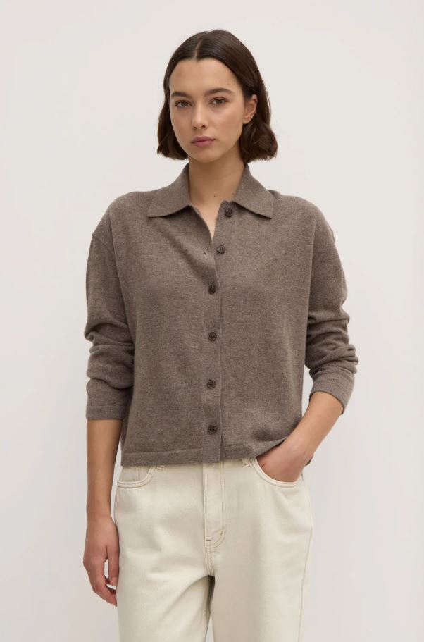 Wool Cashmere Knit Cardigan Sable