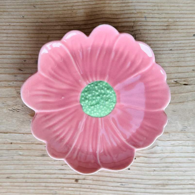 Flower Trinket Dish Pink with Green Centre