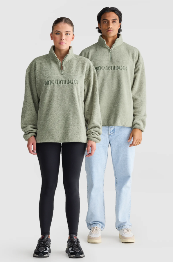 Unisex Sherpa Fleece Logo Quarter Zip Dusty Olive