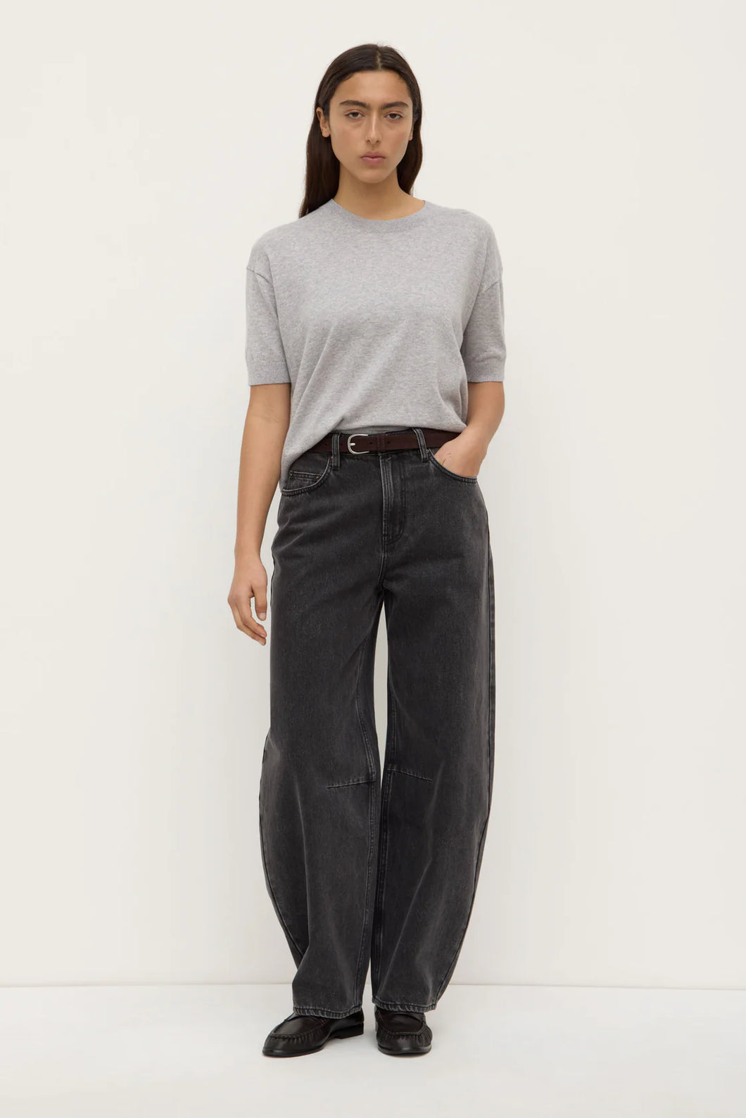 Vanya Cotton Cashmere Boxy Knit Tee Grey Marle