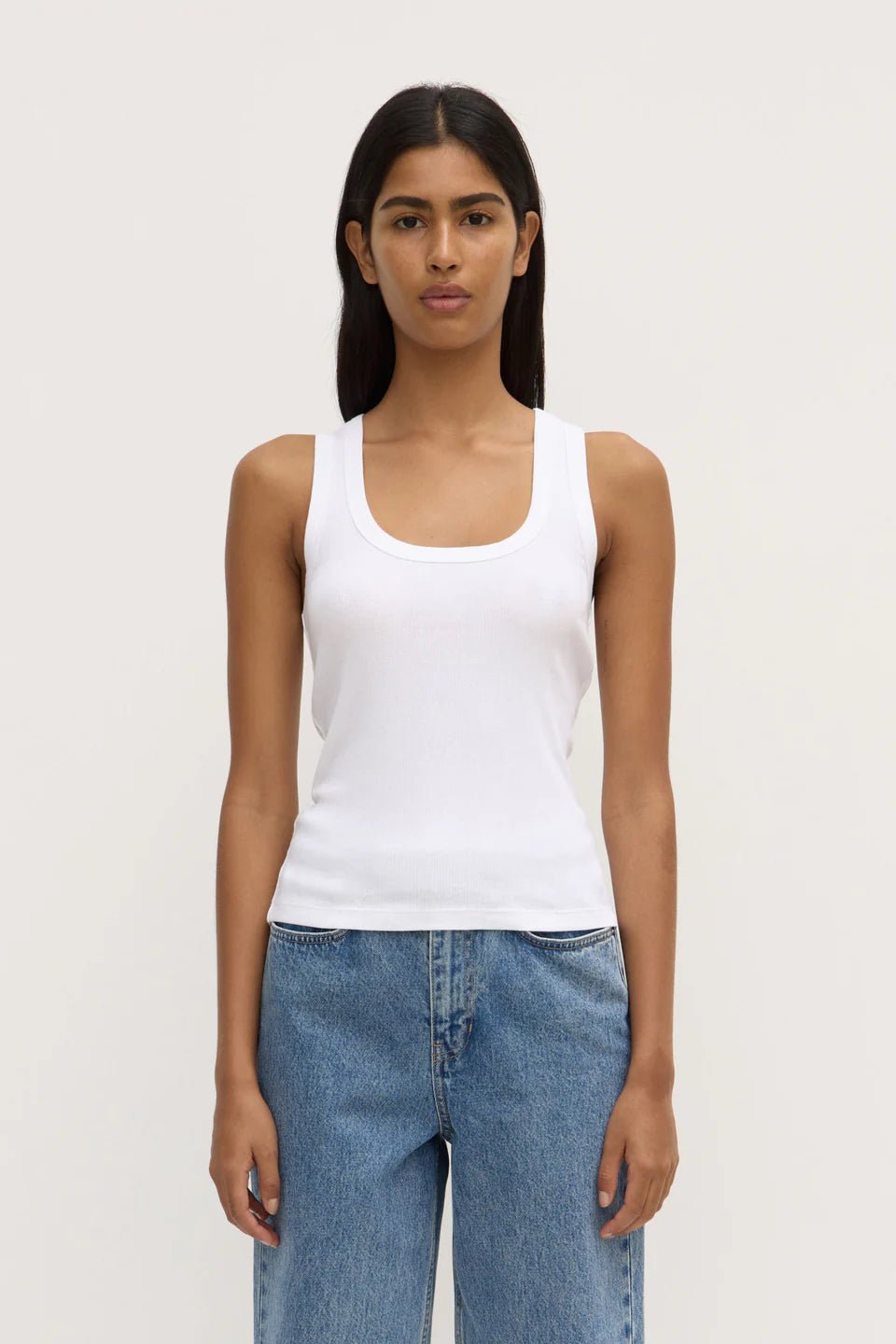 Robyn Scoop Neck Rib Tank White
