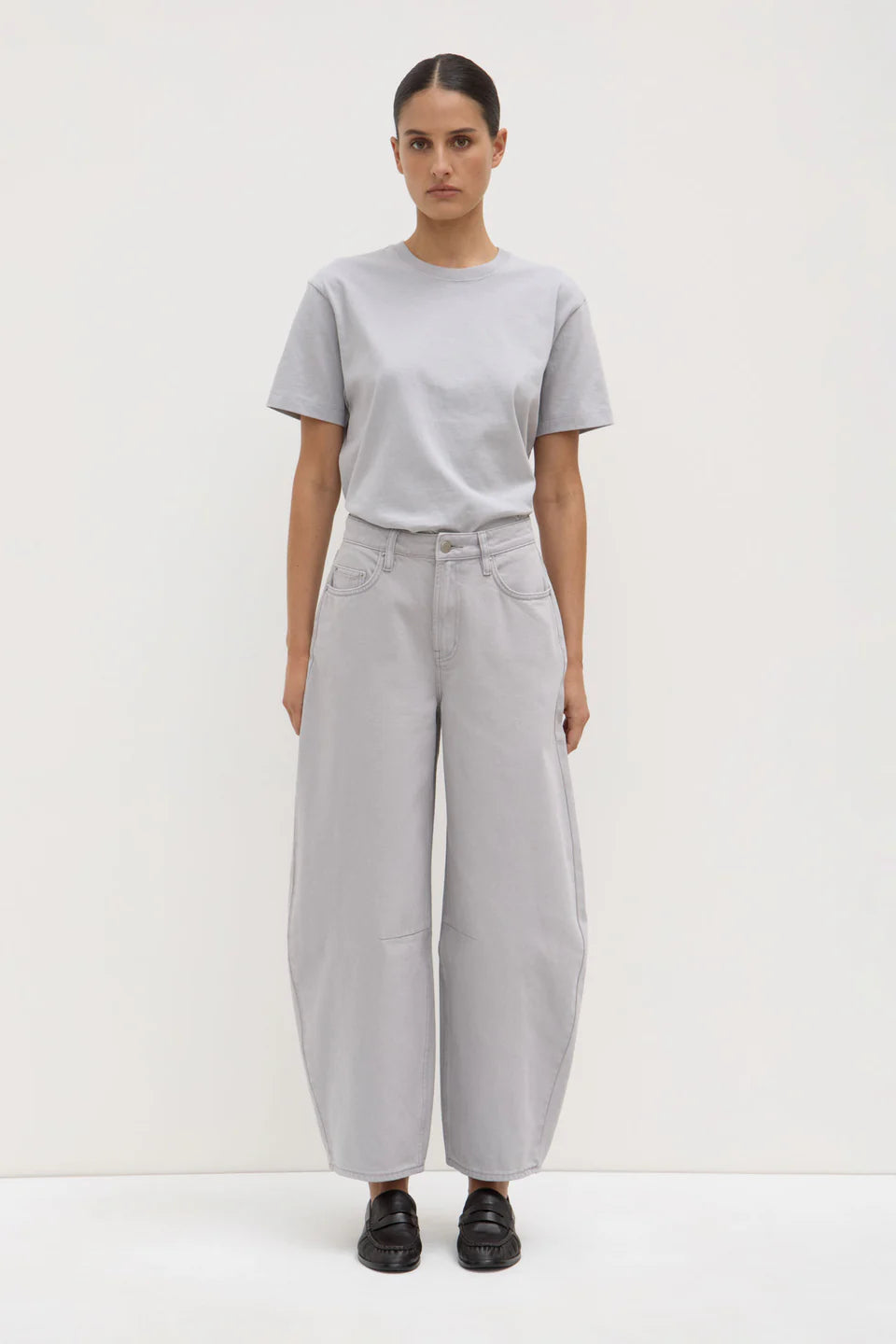High Rise Barrel Jean Light Grey
