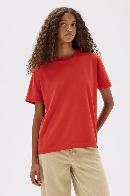 ASSEMBLY LABEL - Womens Organic Base Tee, Papaya