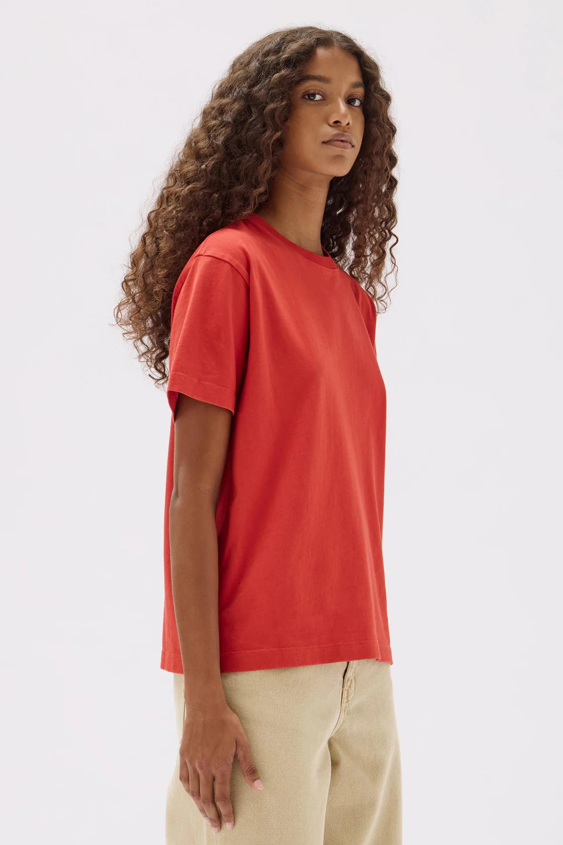 ASSEMBLY LABEL - Womens Organic Base Tee, Papaya