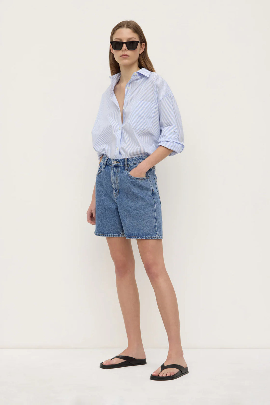 Mid Rise Vintage Denim Short Dark Stone