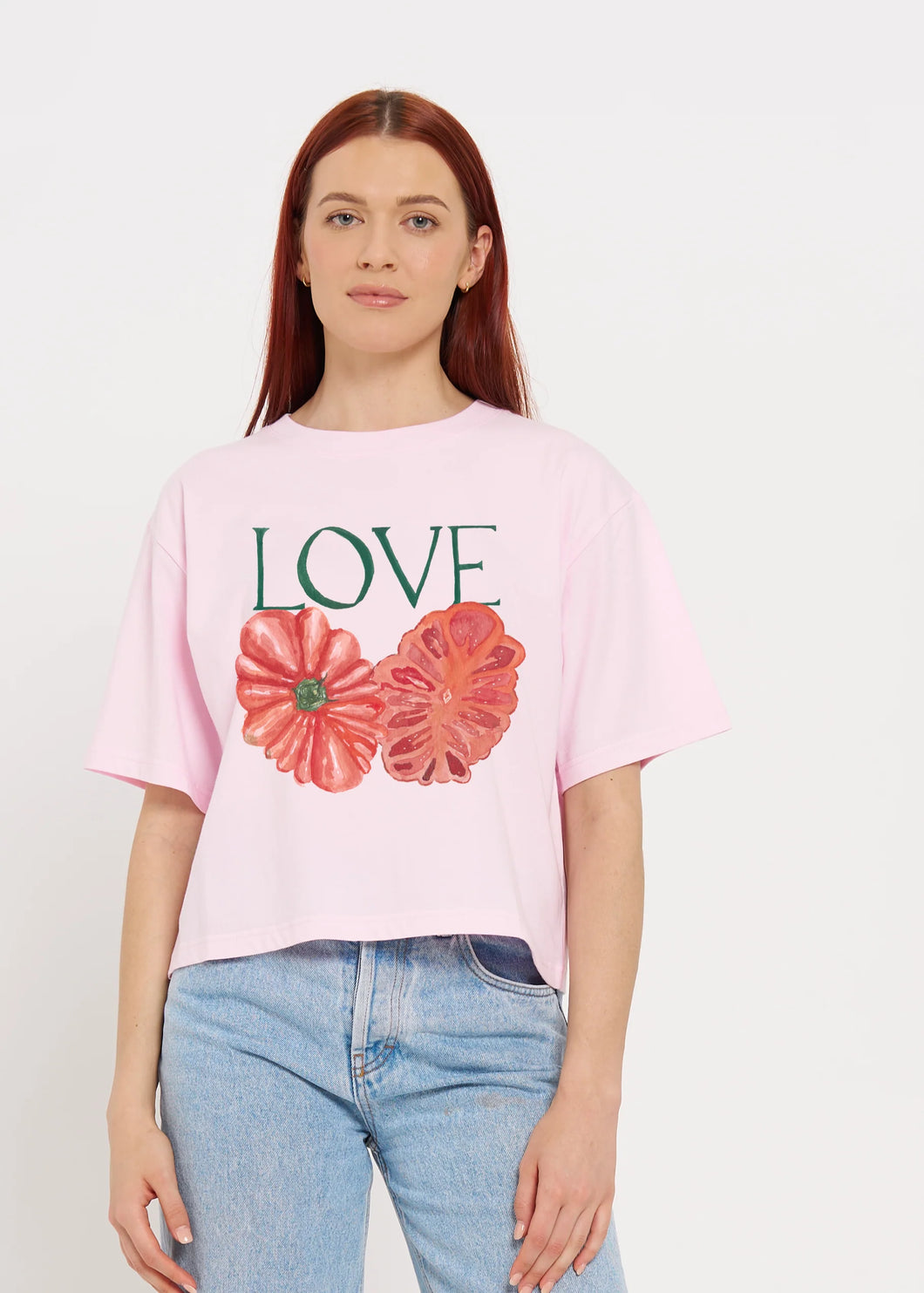 Love Tomato Tee Boxy Crop Baby Pink